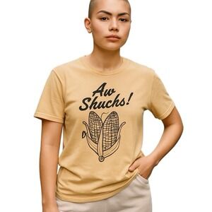 Maurices Womens SM Yellow Aw Shucks‎ Corn Cob Short Sleeve Round Neck Tee Shirt